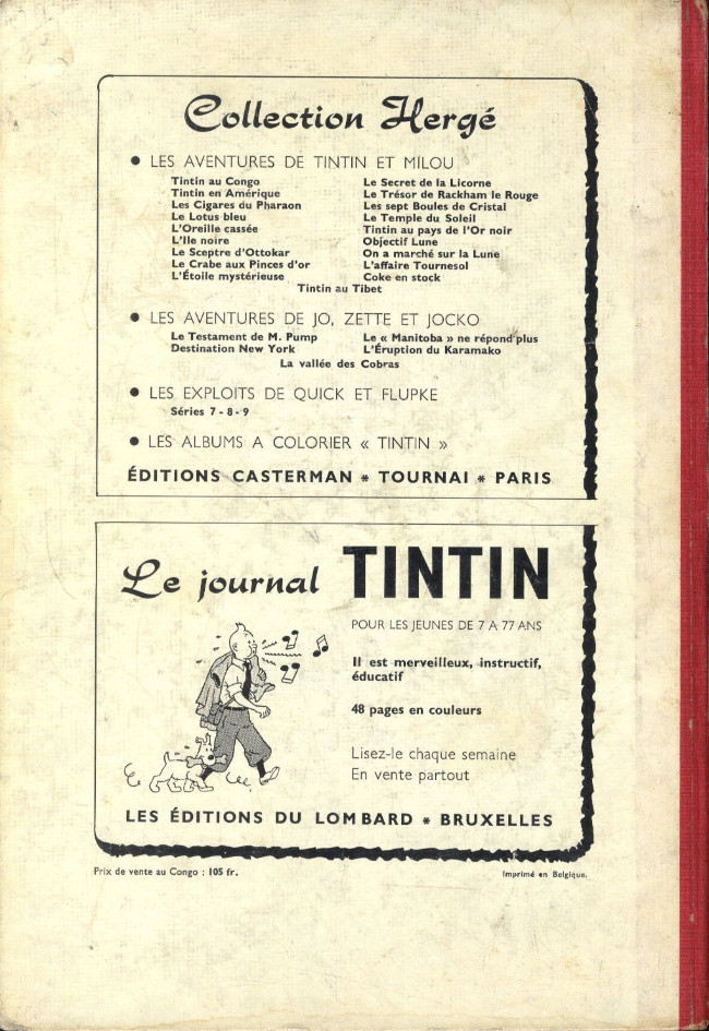Verso de l'album Tintin Tome 47