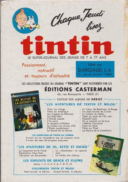 Verso de l'album Tintin Tome 63 Tintin album du journal (n°829 à 841)
