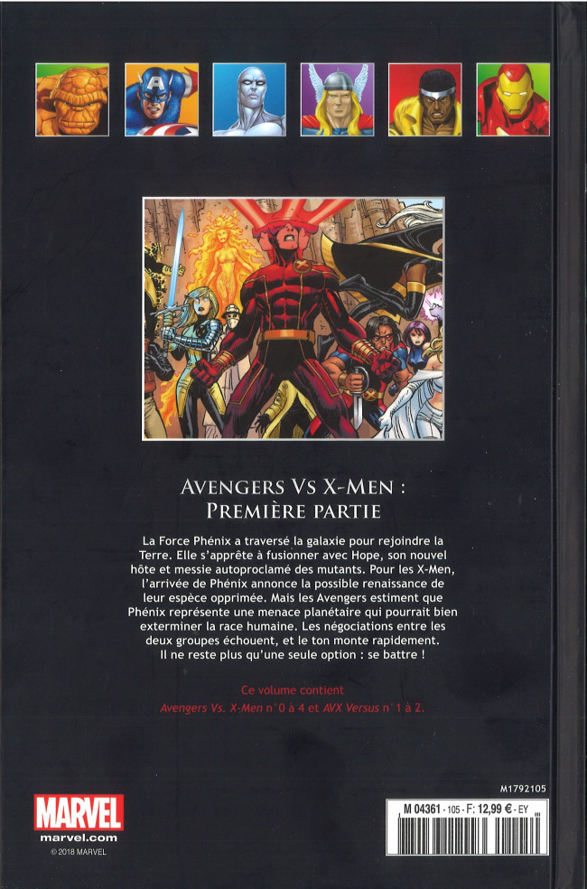 Verso de l'album Marvel Comics - La collection de référence Tome 105 Avengers Vs X-Men - Première Partie