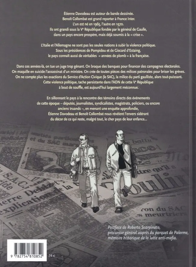 Verso de l'album Cher pays de notre enfance Enquête sur les années de plomb de la Ve République