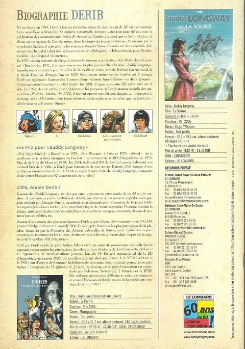 Verso de l'album Buddy Longway L'épilogue d'une saga mythique