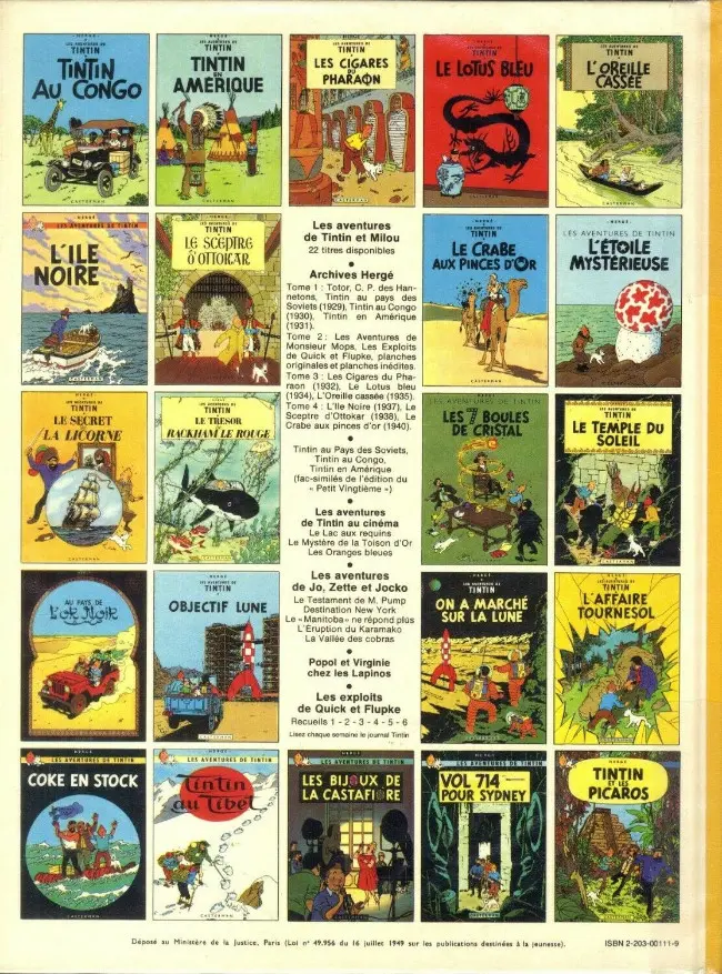 Verso de l'album Tintin Tome 12 Le Trésor de Rackham le Rouge