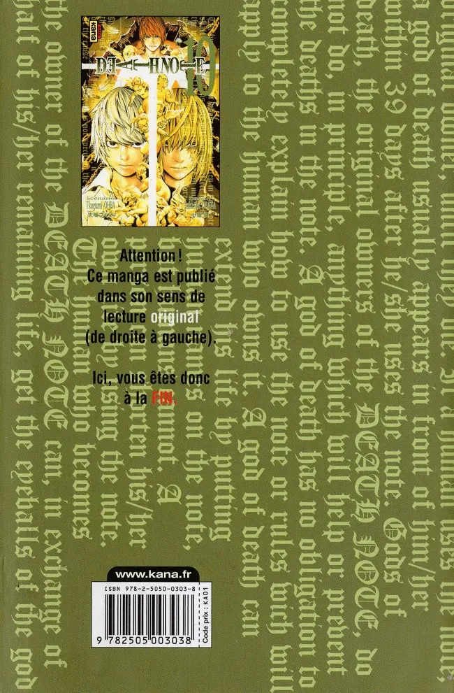 Verso de l'album Death note 10