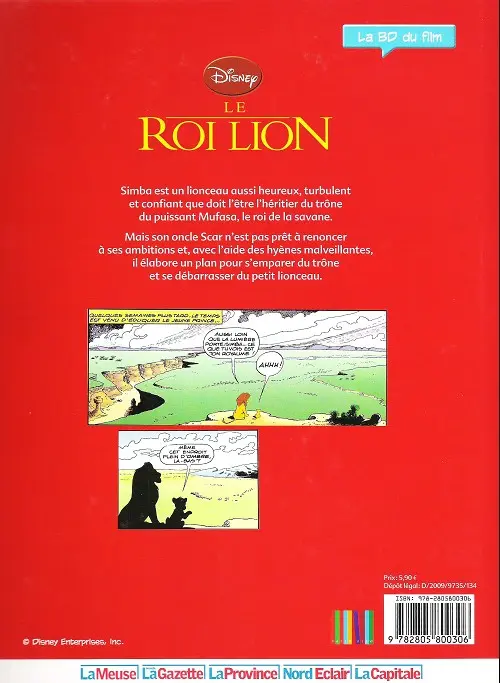 Verso de l'album Disney - La BD du film Tome 4 Le roi lion