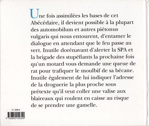 Verso de l'album de A à Z Le Petit Motard illustré de A à Z