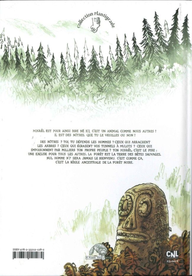 Verso de l'album Mikaël, ou le mythe de l'homme des bois