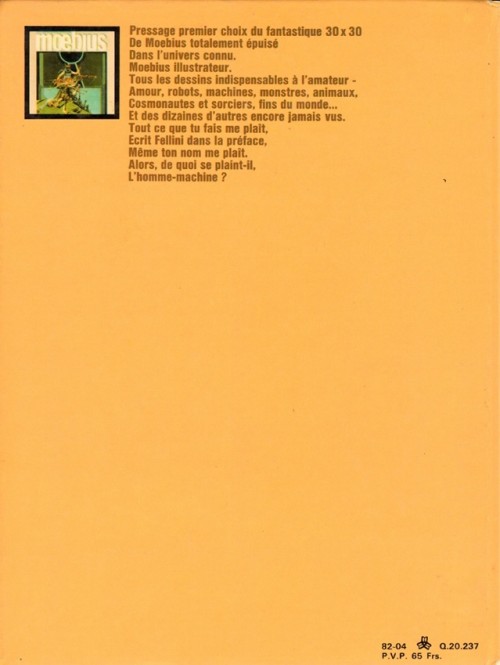 Verso de l'album Moebius œuvres complètes Tome 4 La Complainte de l'Homme Programme