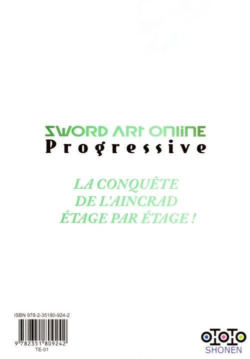 Verso de l'album Sword Art Online - Progressive 001