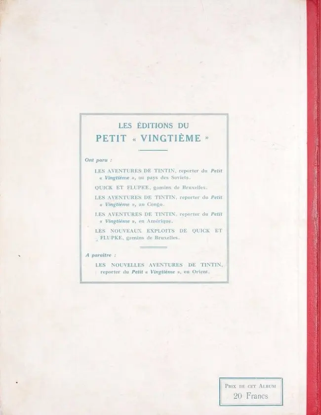 Verso de l'album Tintin Tome 3 Tintin en Amérique