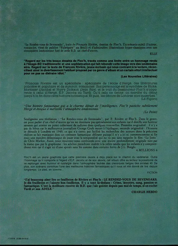 Verso de l'album Albany & Sturgess Tome 1 Le rendez-vous de Sevenoaks