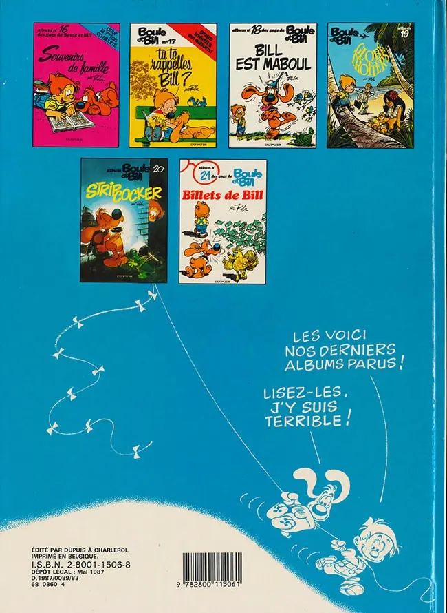 Verso de l'album Boule & Bill Tome 21 Billets de Bill