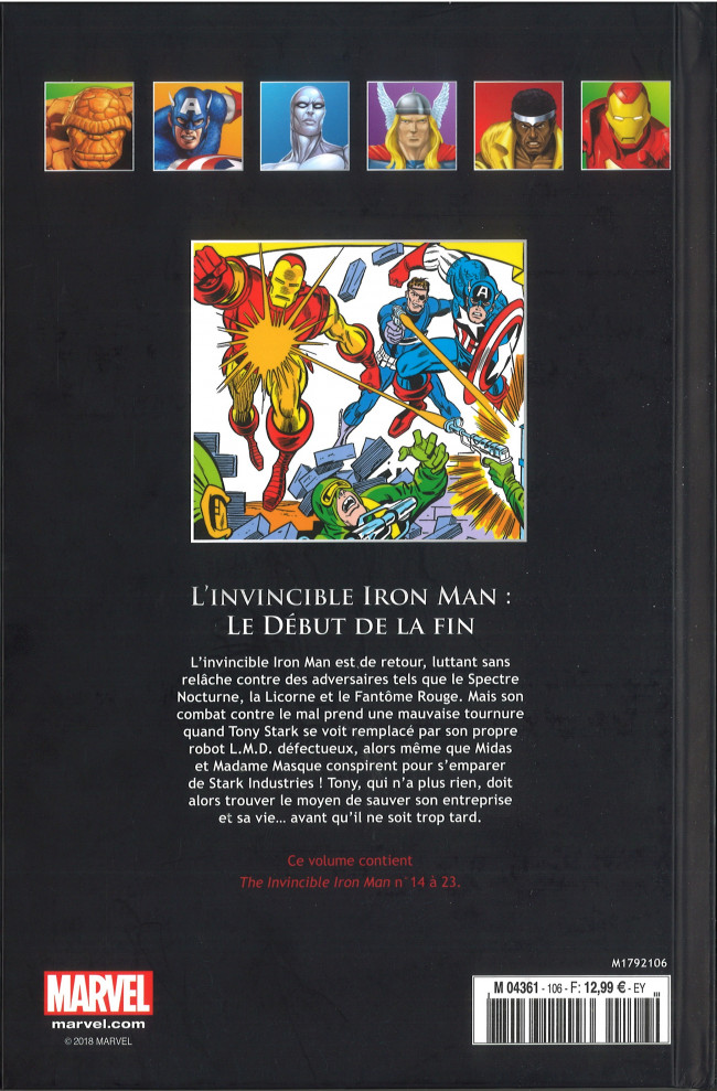 Verso de l'album Marvel Comics - La collection de référence Tome 106 L'Invincible Iron Man - Le Début de la Fin