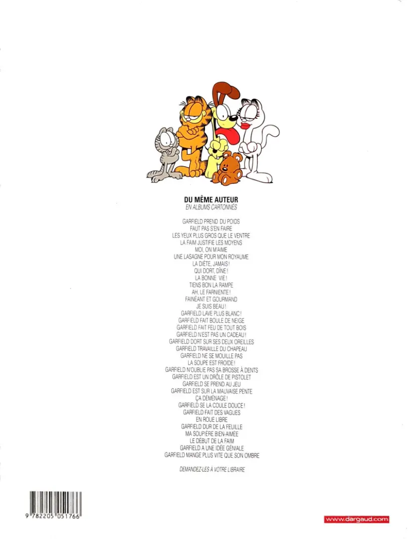 Verso de l'album Garfield Tome 32 Le début de la faim