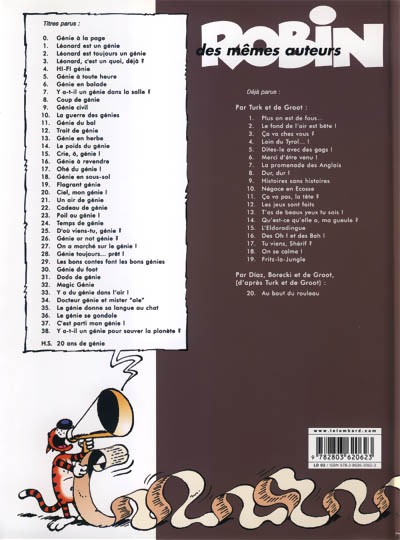 Verso de l'album Léonard Tome 35 Le génie donne sa langue au chat