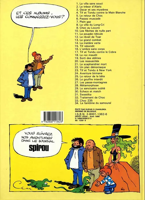Verso de l'album Tif et Tondu Tome 20 Les ressuscités