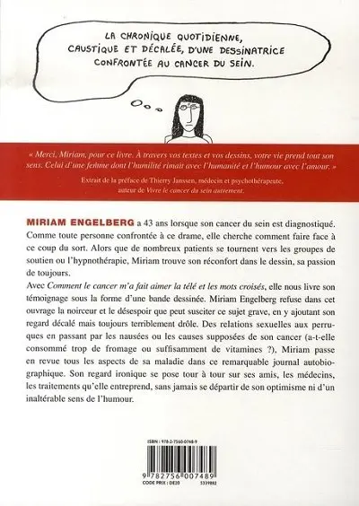 Verso de l'album Comment le cancer m'a fait aimer la télé et les mots croisés