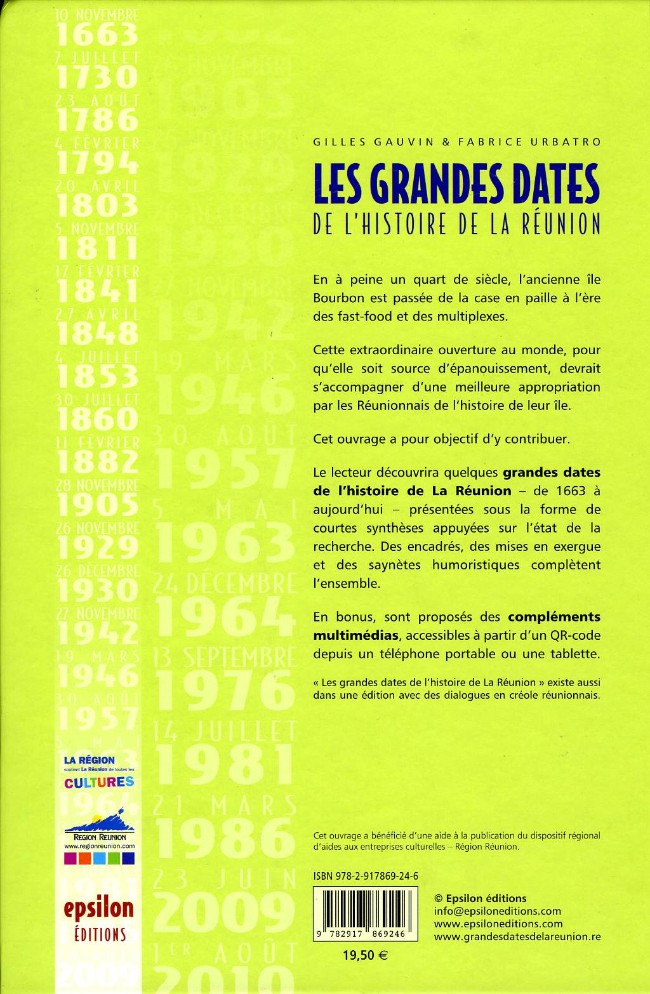 Verso de l'album Les Grandes dates de l'histoire de la Réunion