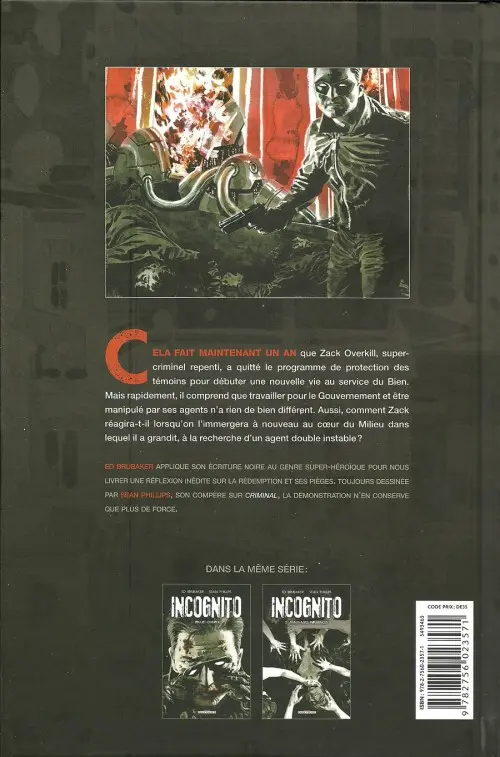 Verso de l'album Incognito Tome 2 Mauvaises influences