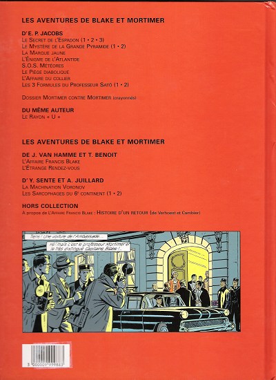 Verso de l'album Blake et Mortimer Tome 10 L'Affaire du collier
