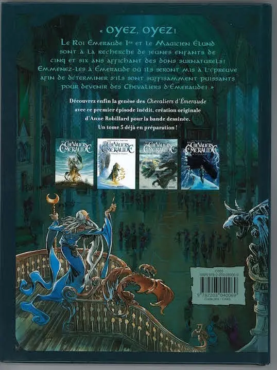 Verso de l'album Les Chevaliers d'Émeraude Casterman - Michel Lafon Tome 1 Les Enfants Magiques