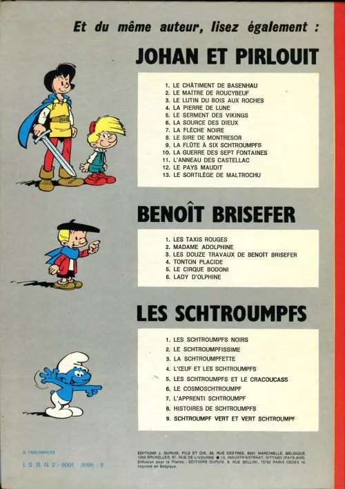 Verso de l'album Johan et Pirlouit Tome 1 Le châtiment de Basenhau