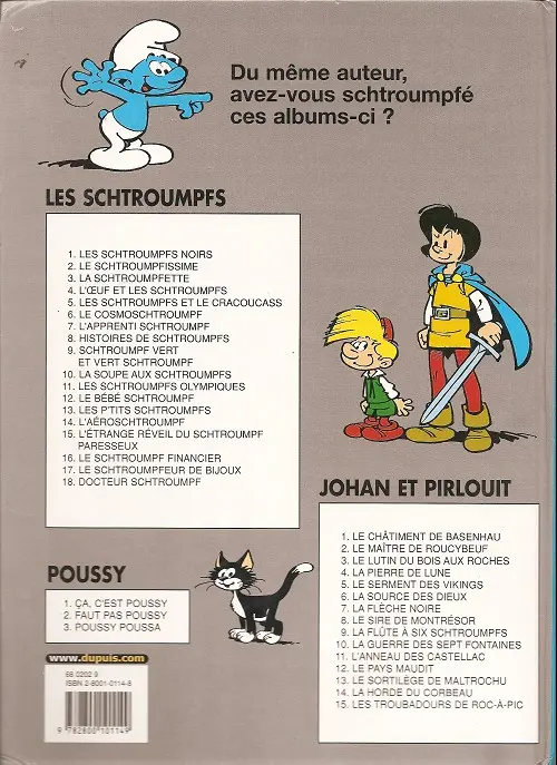 Verso de l'album Les Schtroumpfs Tome 7 L'apprenti Schtroumpf
