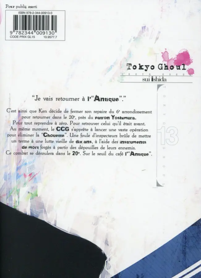 Verso de l'album Tokyo Ghoul 13