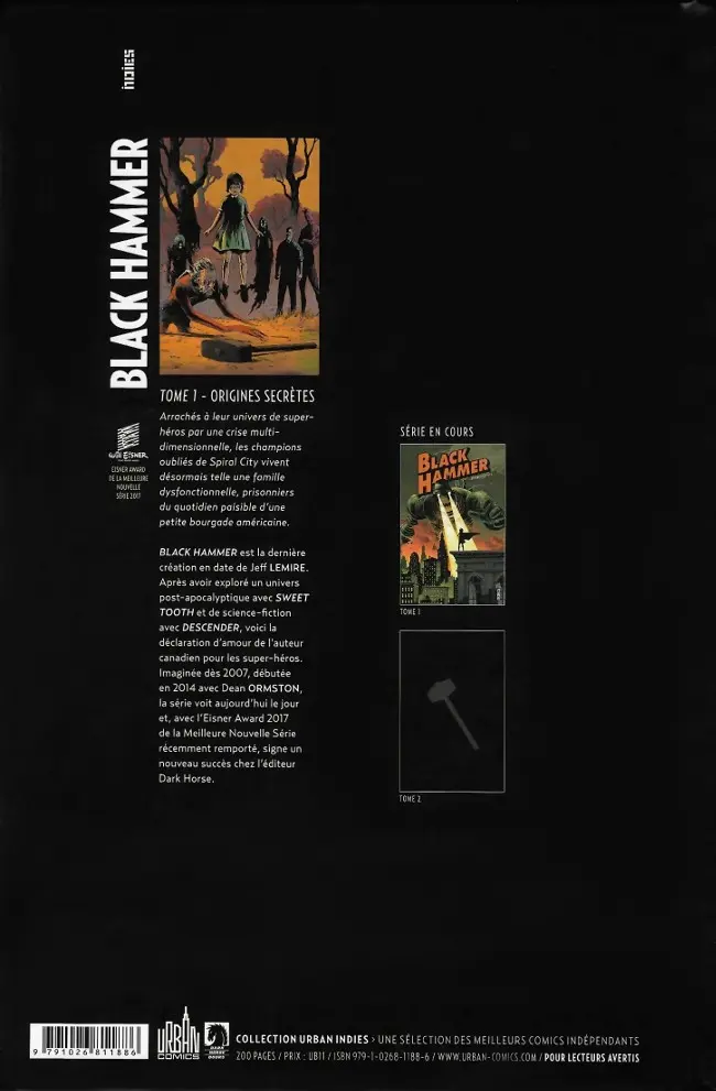 Verso de l'album Black Hammer Tome 1 Origines secrètes