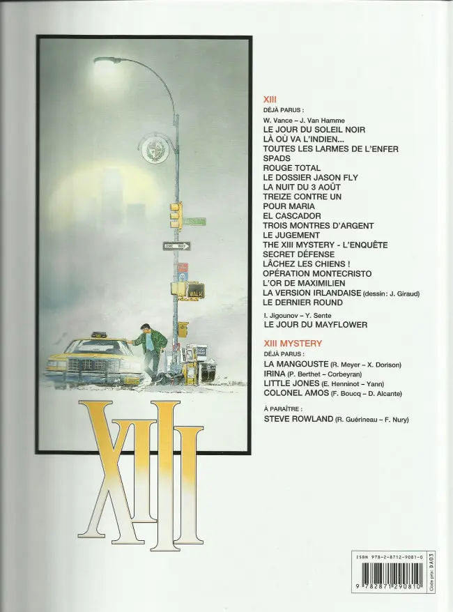 Verso de l'album XIII Tome 11 Trois montres d'argent