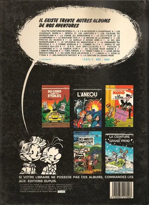 Verso de l'album Spirou et Fantasio Tome 26 Du cidre pour les étoiles