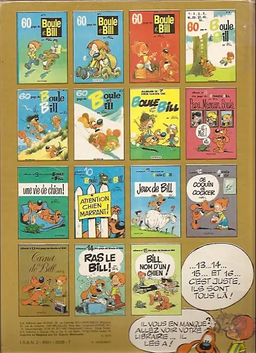 Verso de l'album Boule & Bill Tome 13 Carnet de Bill