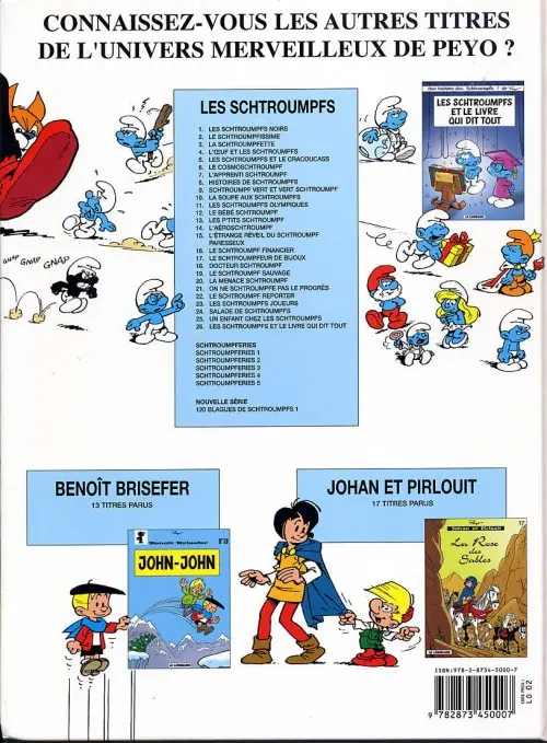 Verso de l'album Les Schtroumpfs Tome 14 L'aéroschtroumpf