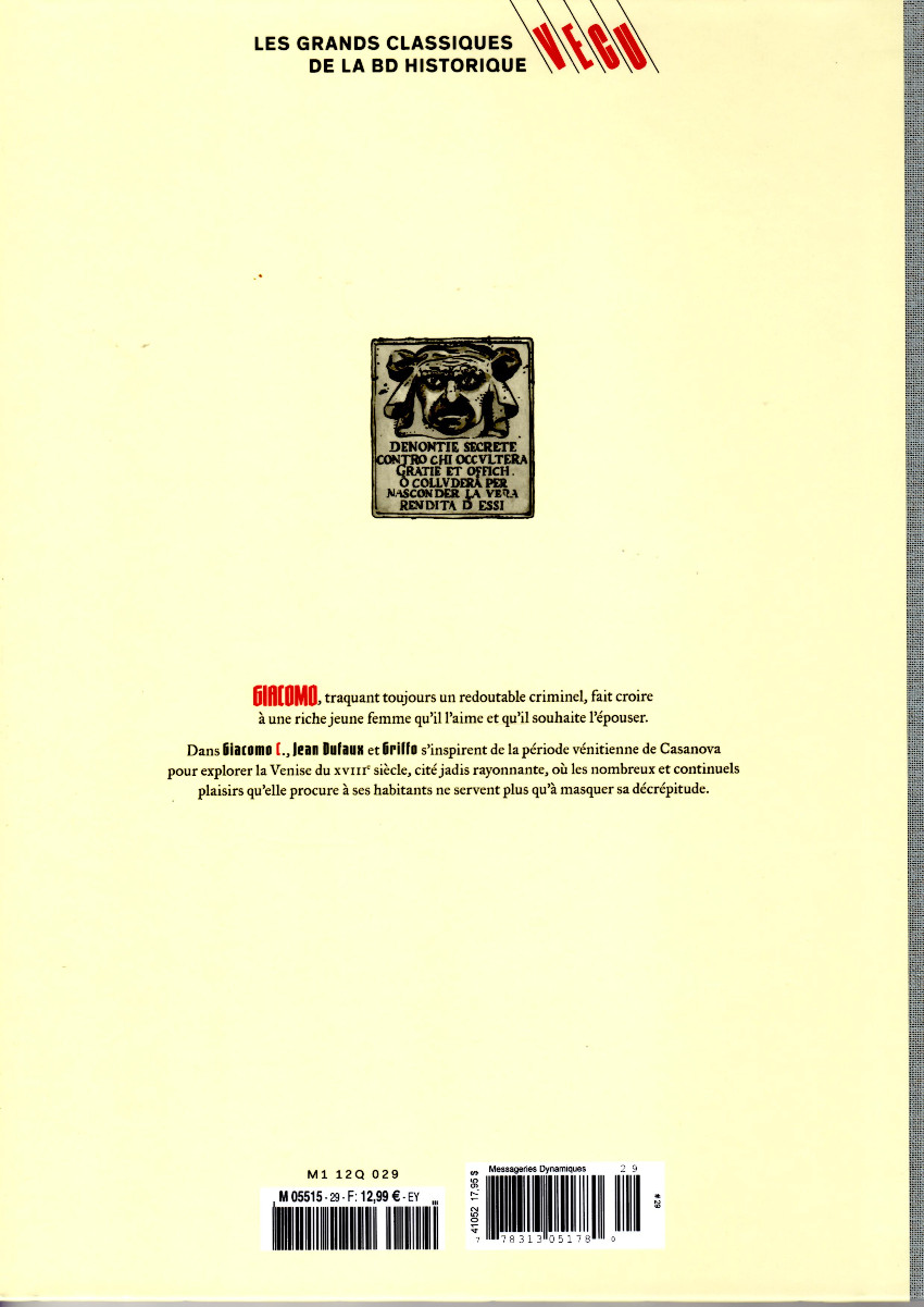 Verso de l'album Les grands Classiques de la BD Historique Vécu - La Collection Tome 30 Giacomo C. - Tome VIII : La Non-belle