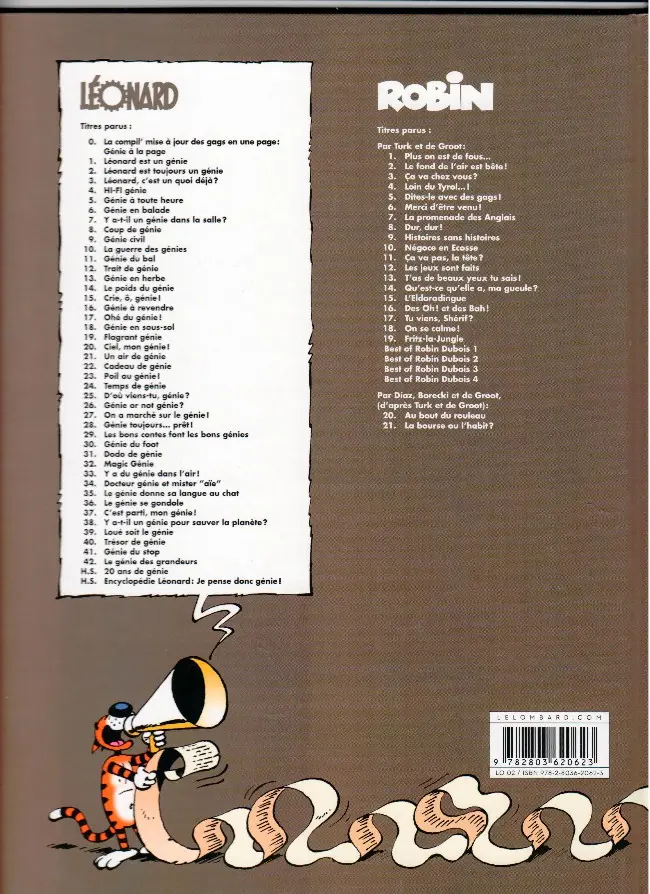 Verso de l'album Léonard Tome 35 Le génie donne sa langue au chat
