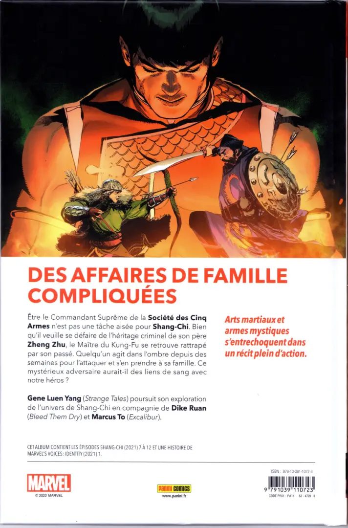 Verso de l'album Shang-Chi Tome 3 Sang et monstres