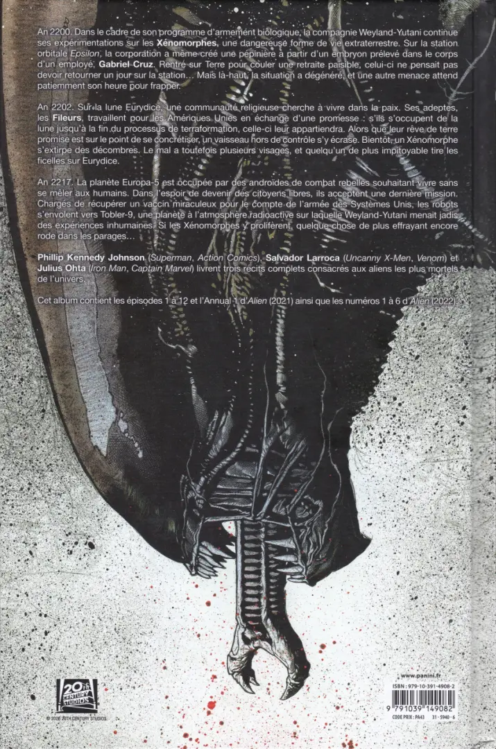 Verso de l'album Alien : Les Liens du sang La galaxie des cauchemars