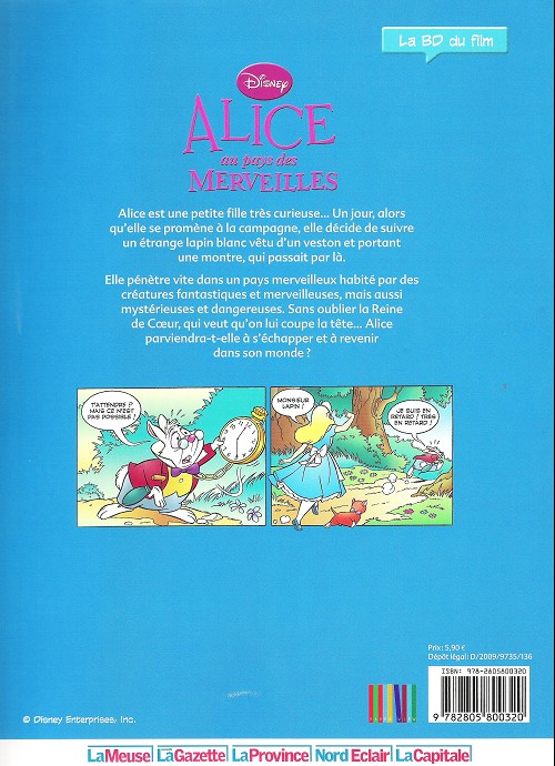 Verso de l'album Disney (La BD du film) Tome 6 Alice au pays des merveilles