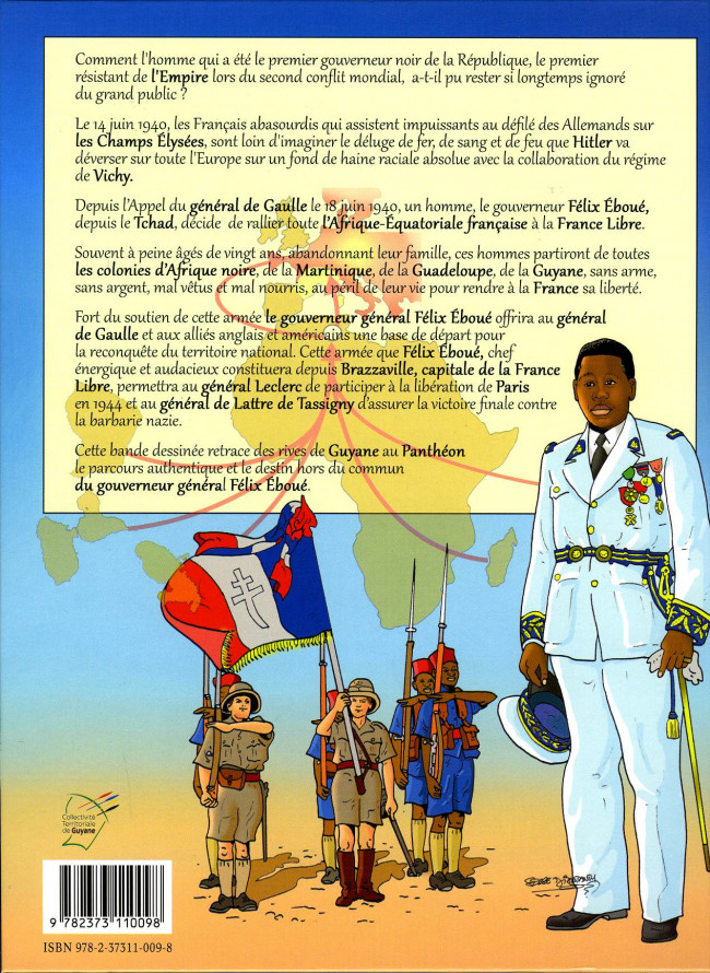 Verso de l'album Félix Éboué, héros de la France Libre