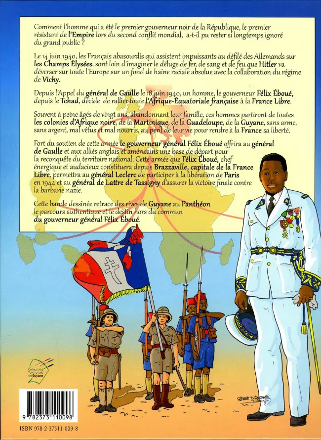 Verso de l'album Félix Éboué, héros de la France Libre