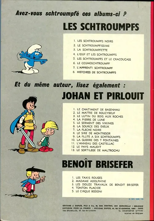 Verso de l'album Les Schtroumpfs Tome 8 Histoires de Schtroumpfs