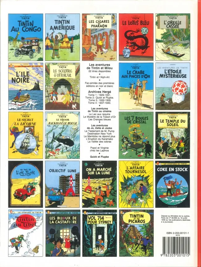 Verso de l'album Tintin Tome 2 Tintin au Congo