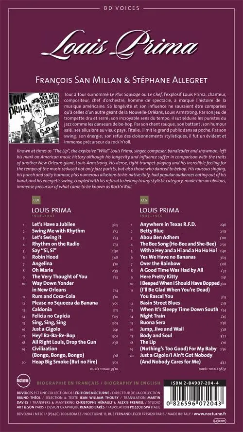 Verso de l'album BD Voices Louis Prima