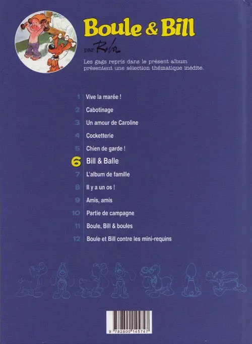 Verso de l'album Boule & Bill Tome 6 Bill & Balle