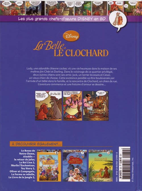 Verso de l'album Les plus grands chefs-d'œuvre Disney en BD Tome 32 La Belle et le Clochard