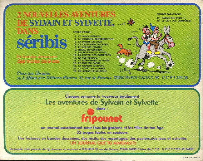 Verso de l'album Sylvain et Sylvette Tome 76 Zouzou fait des siennes