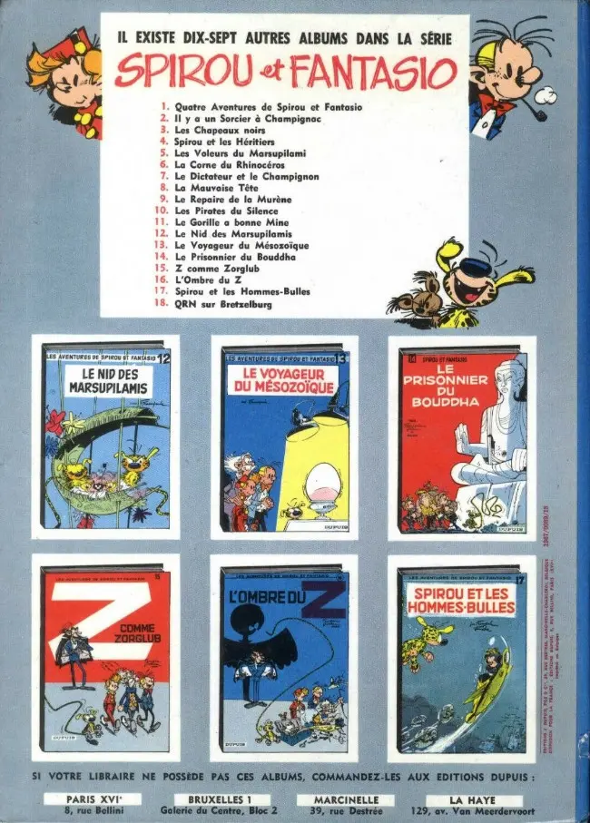 Verso de l'album Spirou et Fantasio Tome 11 Le gorille a bonne mine