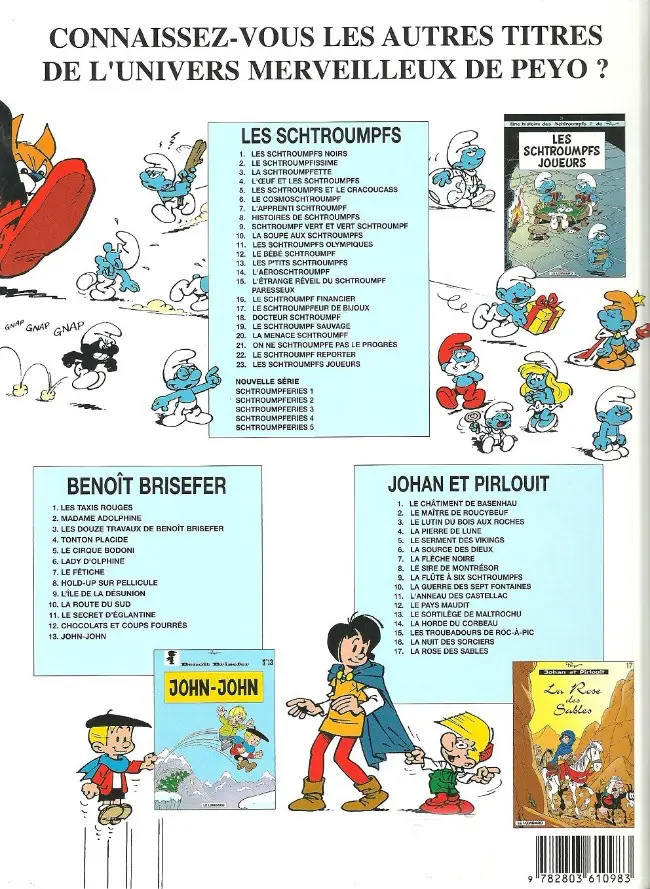 Verso de l'album Les Schtroumpfs Tome 17 Le schtroumpfeur de bijoux