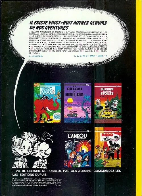 Verso de l'album Spirou et Fantasio Tome 20 Le faiseur d'or