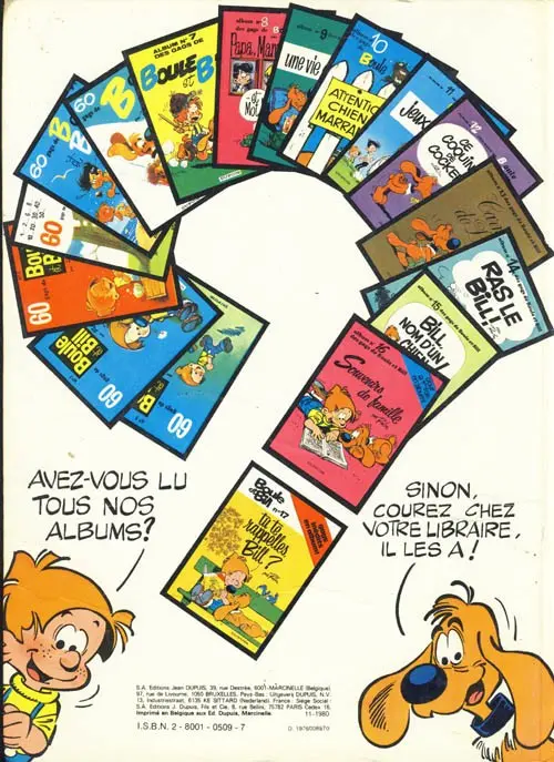Verso de l'album Boule & Bill Tome 13 Carnet de Bill