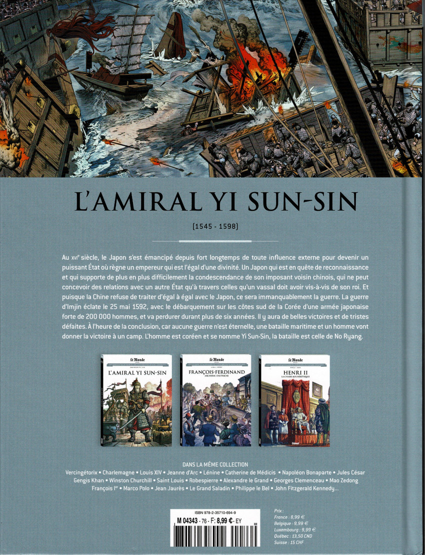 Verso de l'album Les grands personnages de l'Histoire en bandes dessinées Tome 76 L'Amiral Yi Sun-Sin